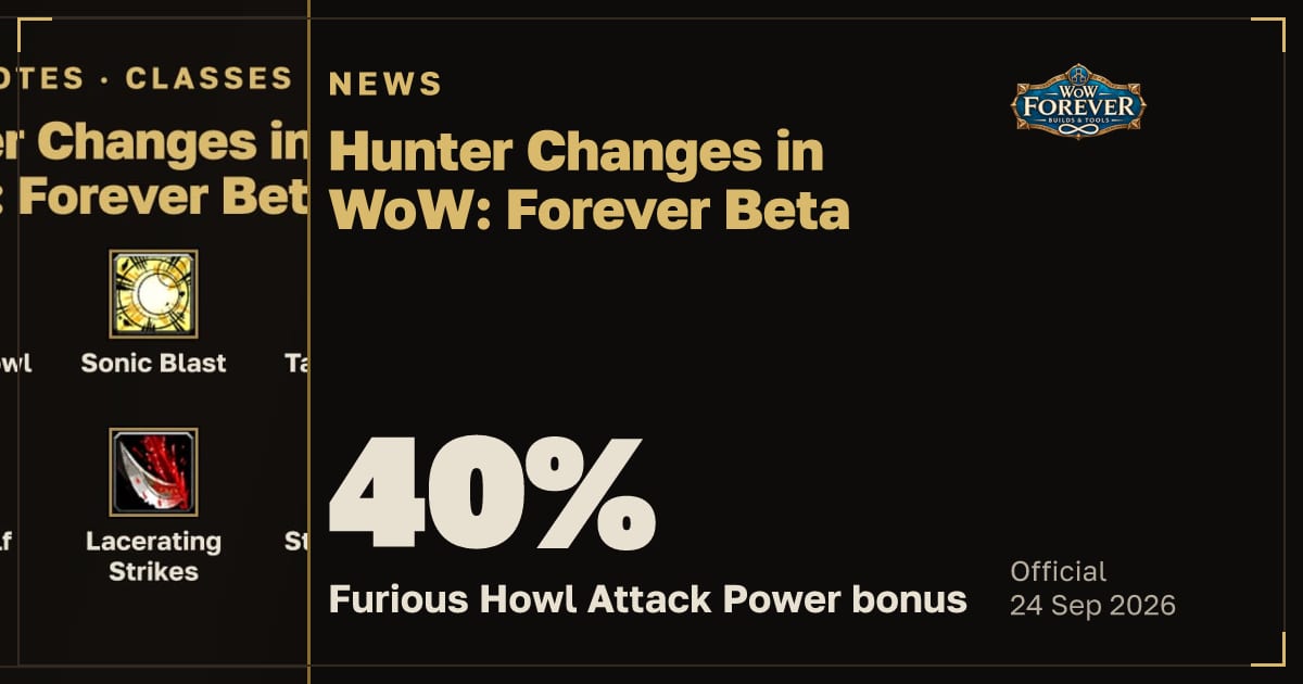 The preview card for Hunter Changes in WoW: Forever Beta