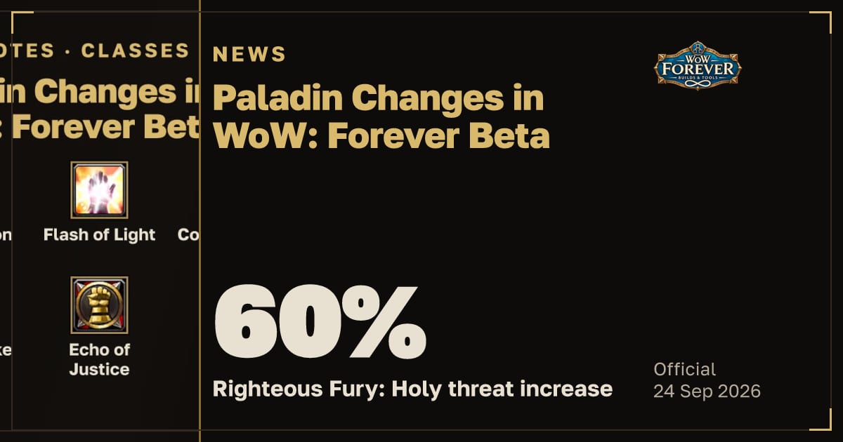 The preview card for Paladin Changes in WoW: Forever Beta