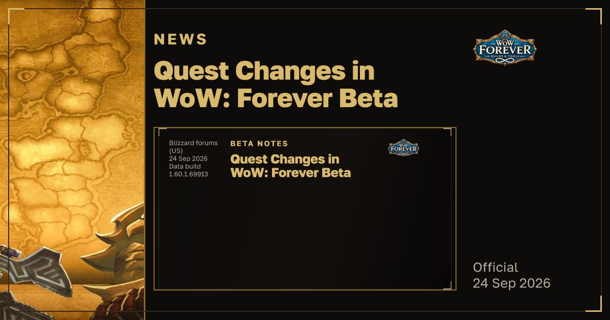 The preview card for Quest Changes in WoW: Forever Beta