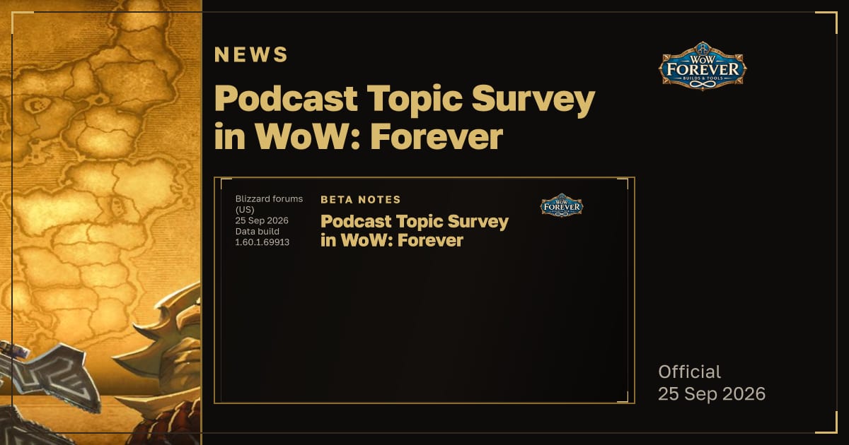 The preview card for Podcast Topic Survey in WoW: Forever