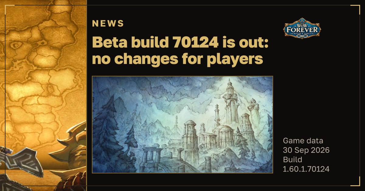 The preview card for Beta build 70124 is out: no changes for players
