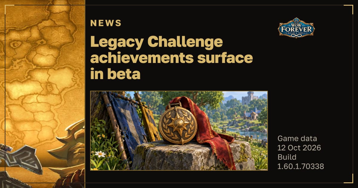 The preview card for Legacy Challenge achievements surface in beta