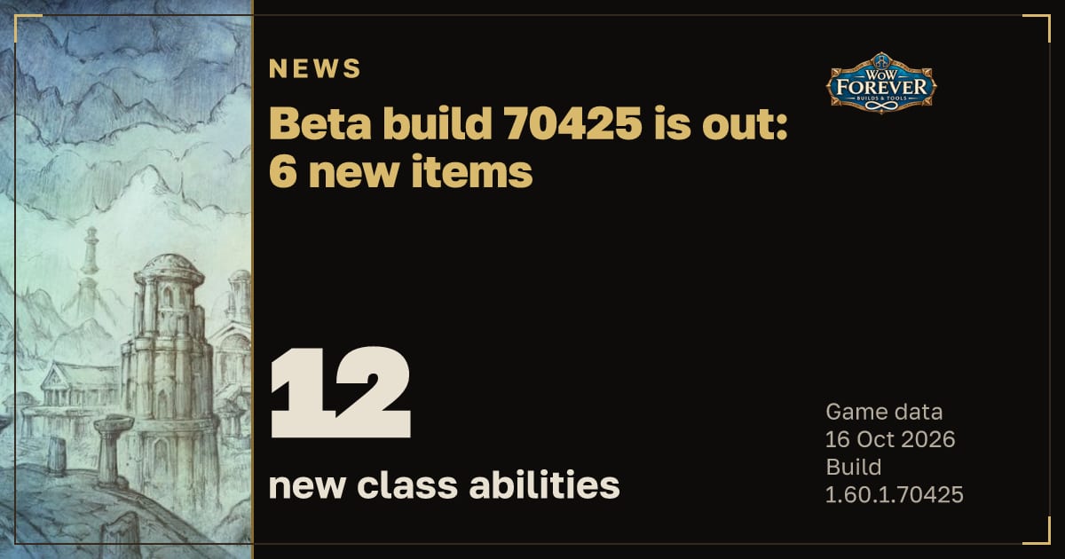 The preview card for Beta build 70425 is out: 6 new items