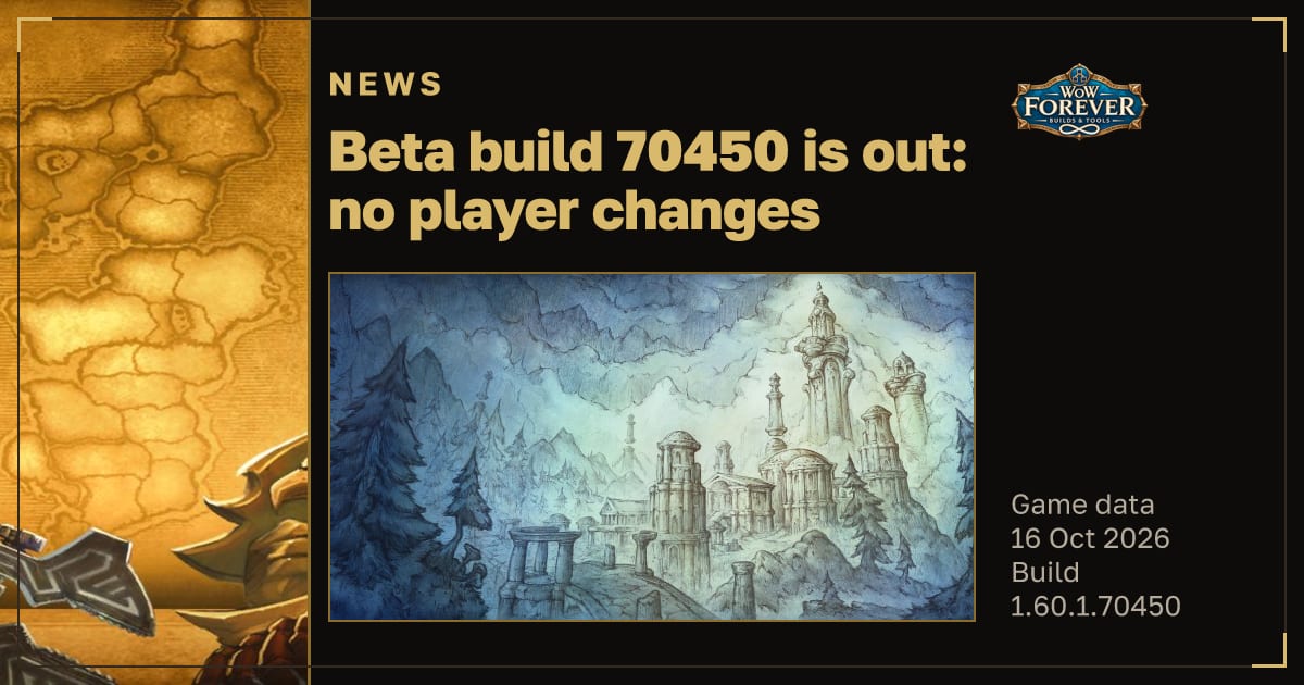 The preview card for Beta build 70450 is out: no player changes