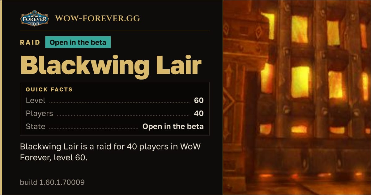 The preview card for Blackwing Lair - Raid, level 60, 8 bosses
