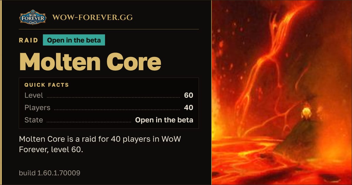The preview card for Molten Core - Raid, level 60, 11 bosses