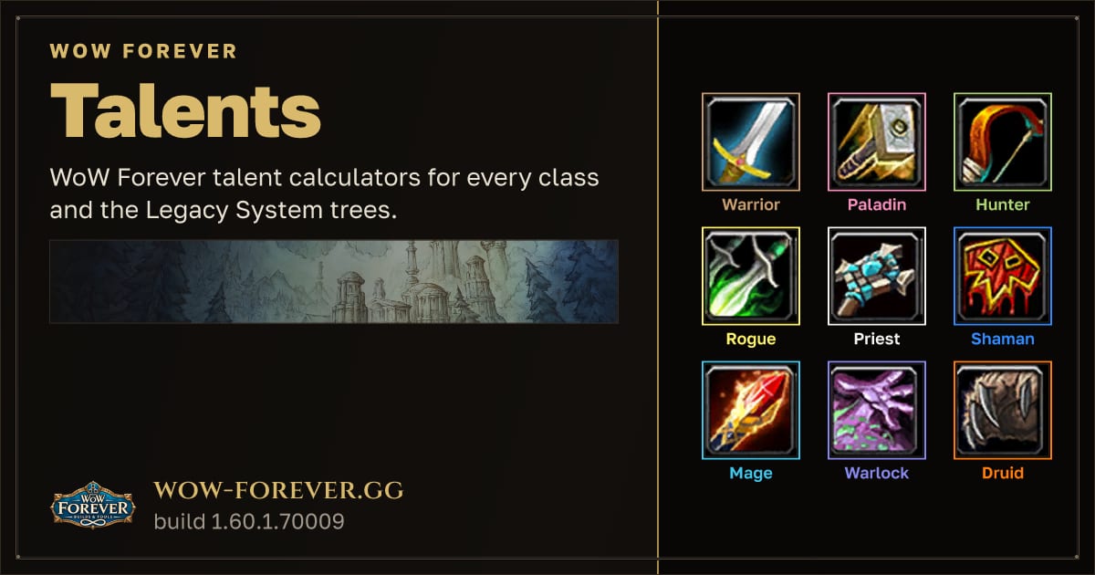 The preview card for WoW Forever Talent Calculator and Talent Trees (Classic Forever)