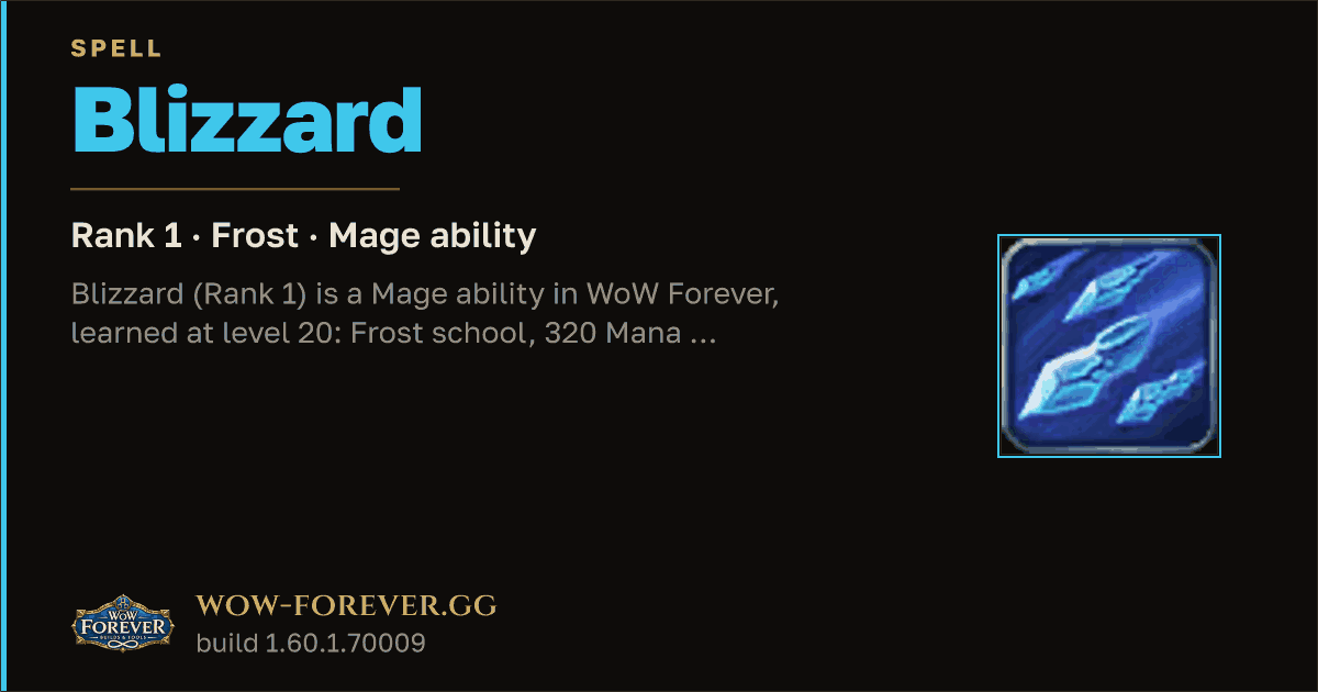 The preview card for Blizzard (Rank 1) - Mage Spell