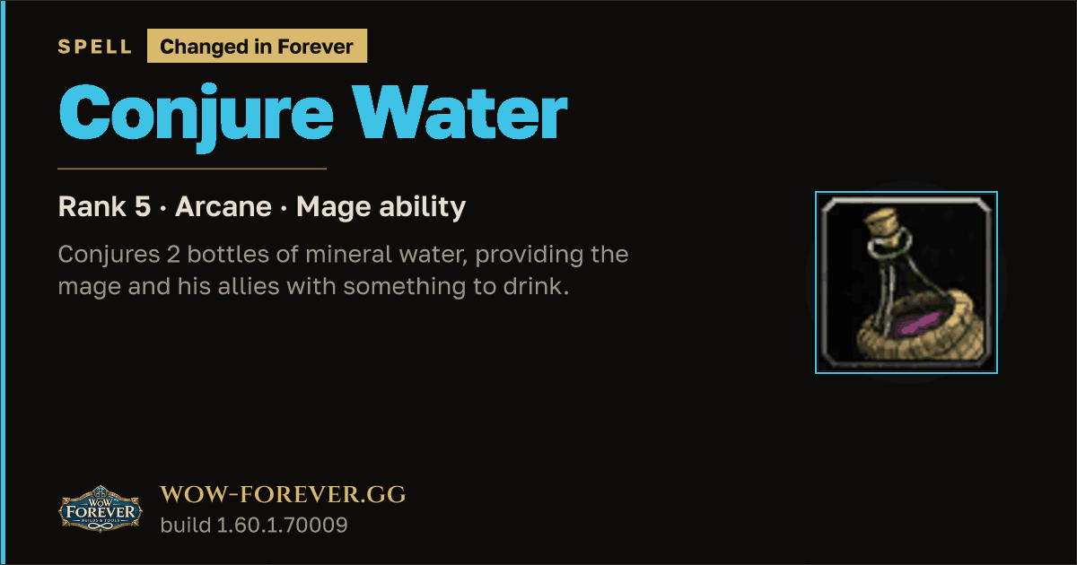 The preview card for Conjure Water (Rank 5) - Mage Spell