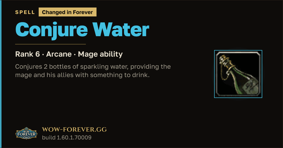 The preview card for Conjure Water (Rank 6) - Mage Spell