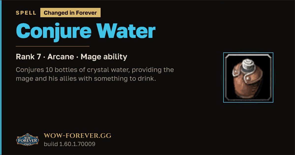 The preview card for Conjure Water (Rank 7) - Mage Spell