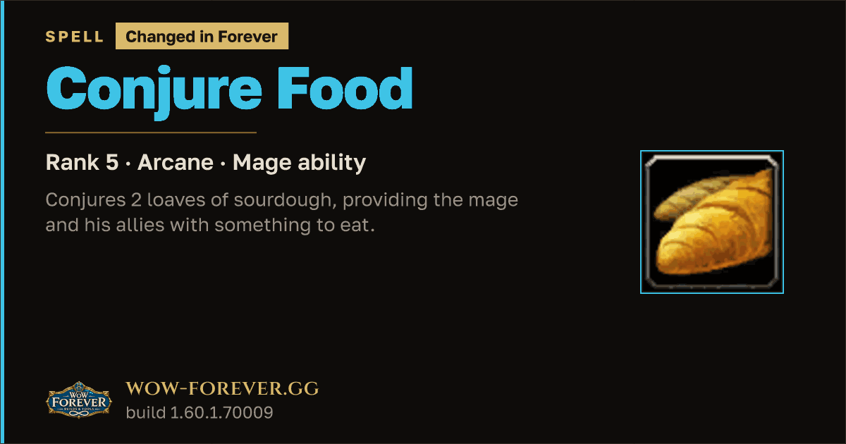 The preview card for Conjure Food (Rank 5) - Mage Spell