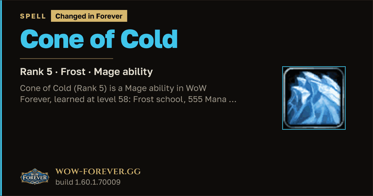 The preview card for Cone of Cold (Rank 5) - Mage Spell