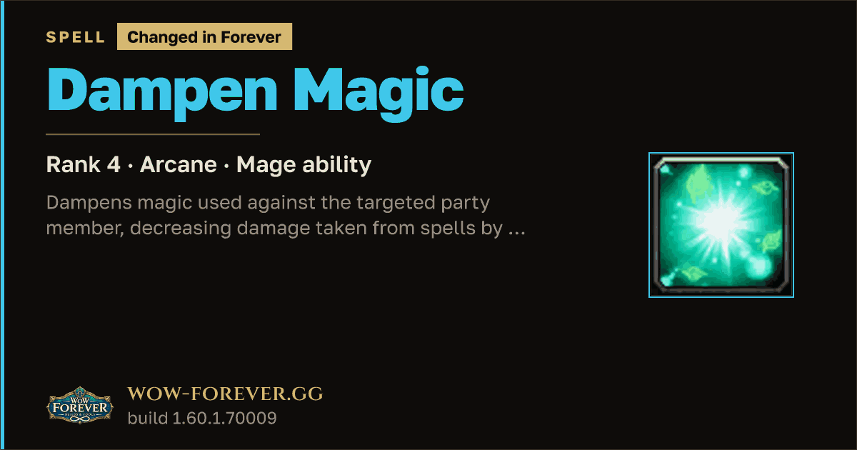 The preview card for Dampen Magic (Rank 4) - Mage Spell