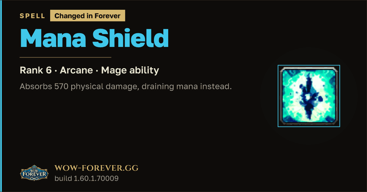 The preview card for Mana Shield (Rank 6) - Mage Spell