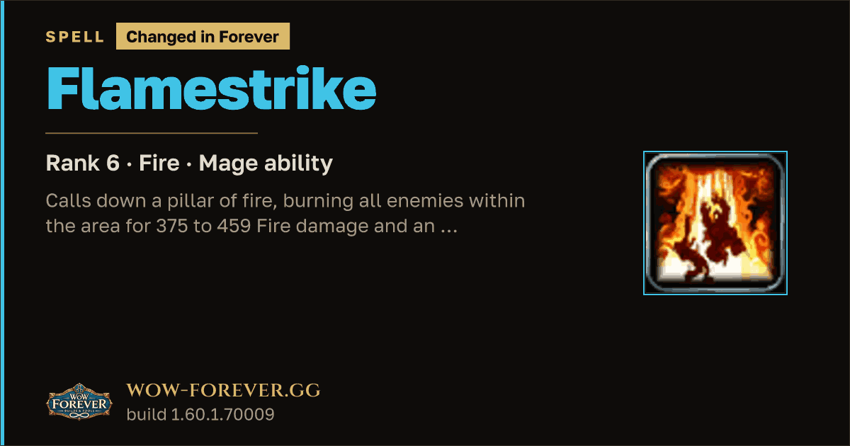 The preview card for Flamestrike (Rank 6) - Mage Spell