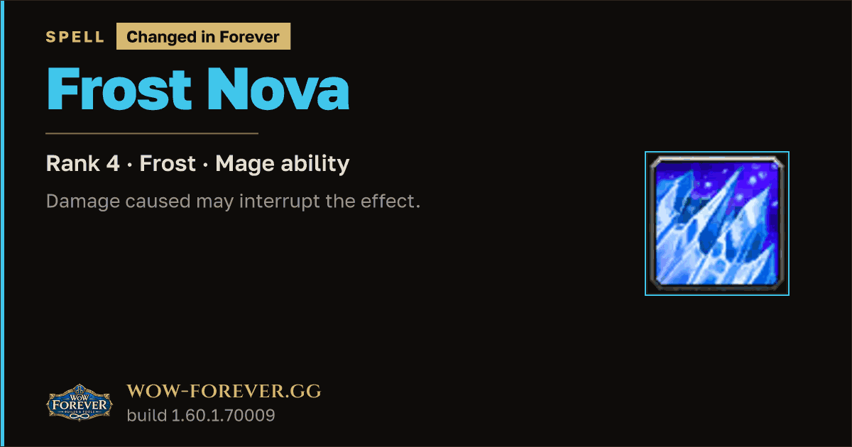 The preview card for Frost Nova (Rank 4) - Mage Spell