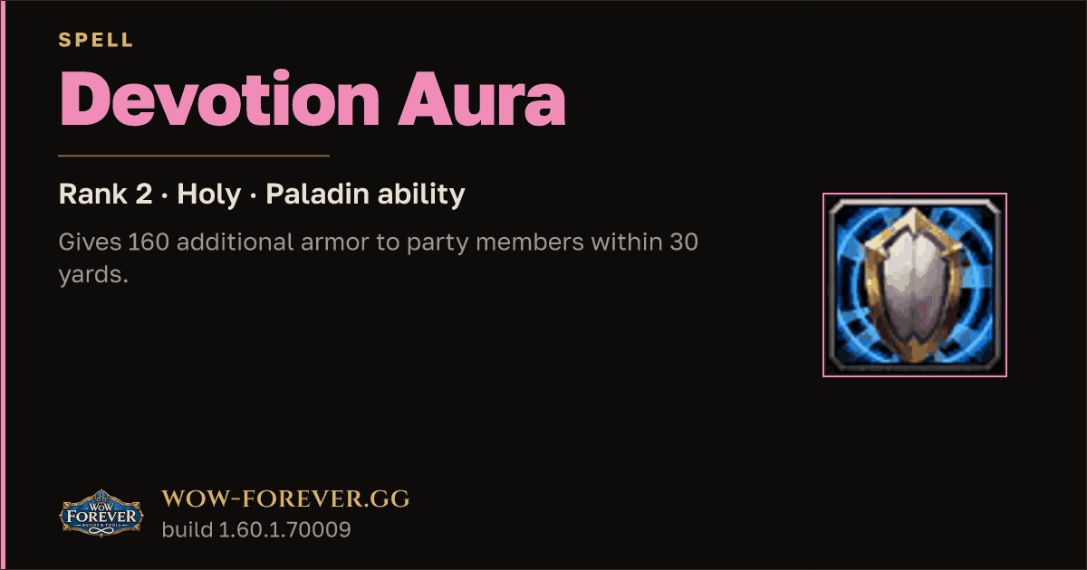 The preview card for Devotion Aura (Rank 2) - Paladin Spell