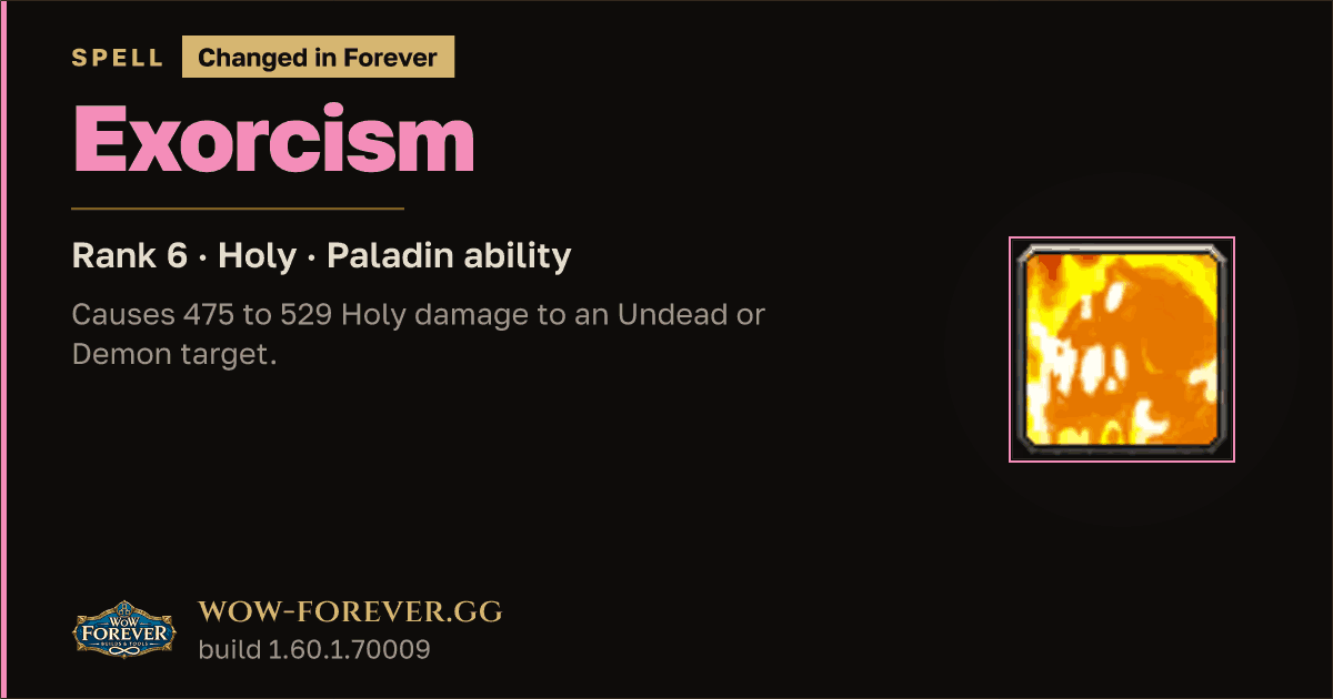 The preview card for Exorcism (Rank 6) - Paladin Spell
