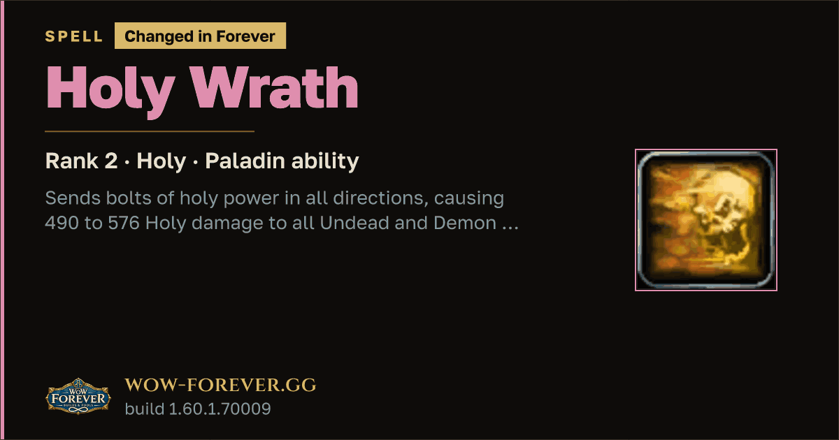 The preview card for Holy Wrath (Rank 2) - Paladin Spell