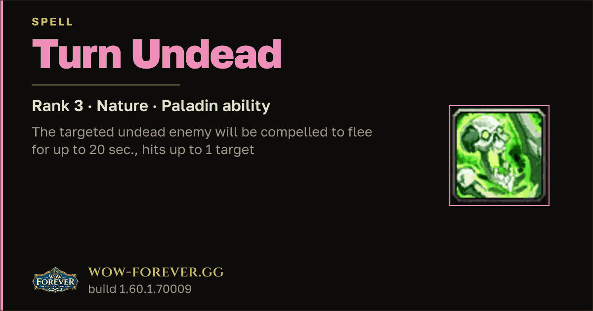 The preview card for Turn Undead (Rank 3) - Paladin Spell