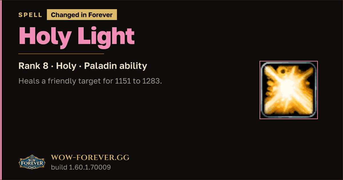 The preview card for Holy Light (Rank 8) - Paladin Spell