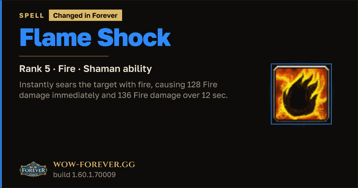 The preview card for Flame Shock (Rank 5) - Shaman Spell