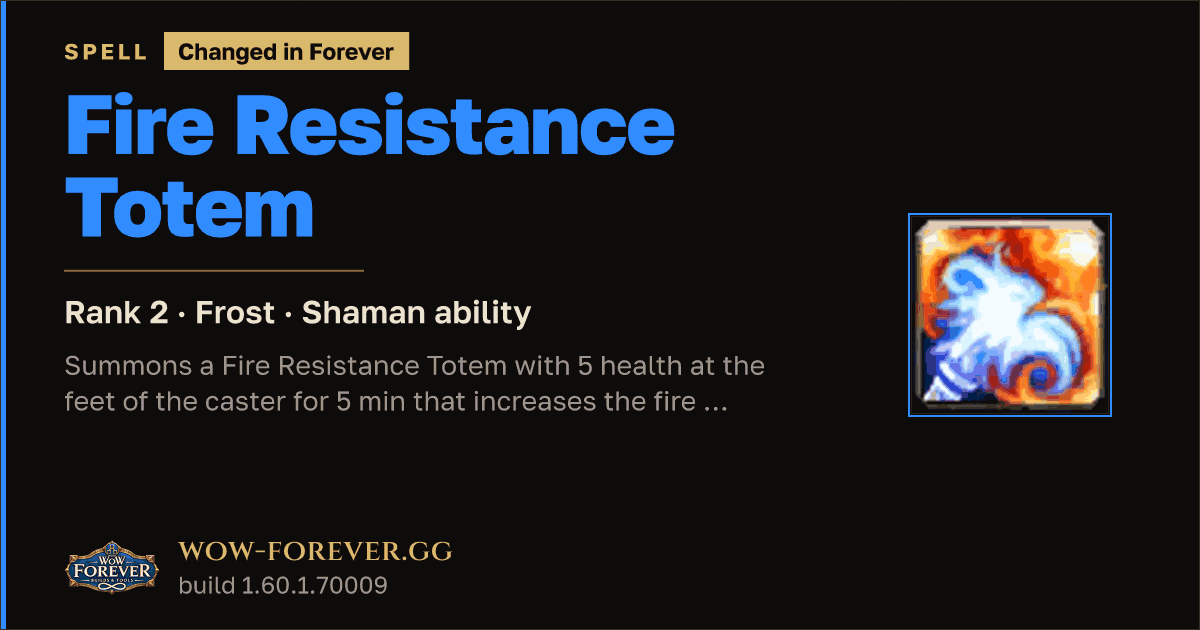 The preview card for Fire Resistance Totem (Rank 2) - Shaman Spell