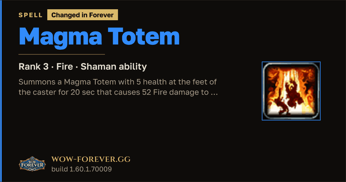 The preview card for Magma Totem (Rank 3) - Shaman Spell