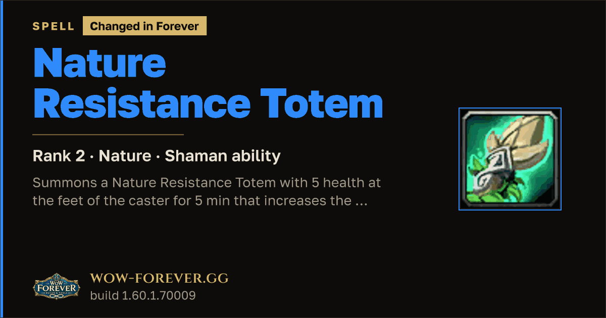 The preview card for Nature Resistance Totem (Rank 2) - Shaman Spell