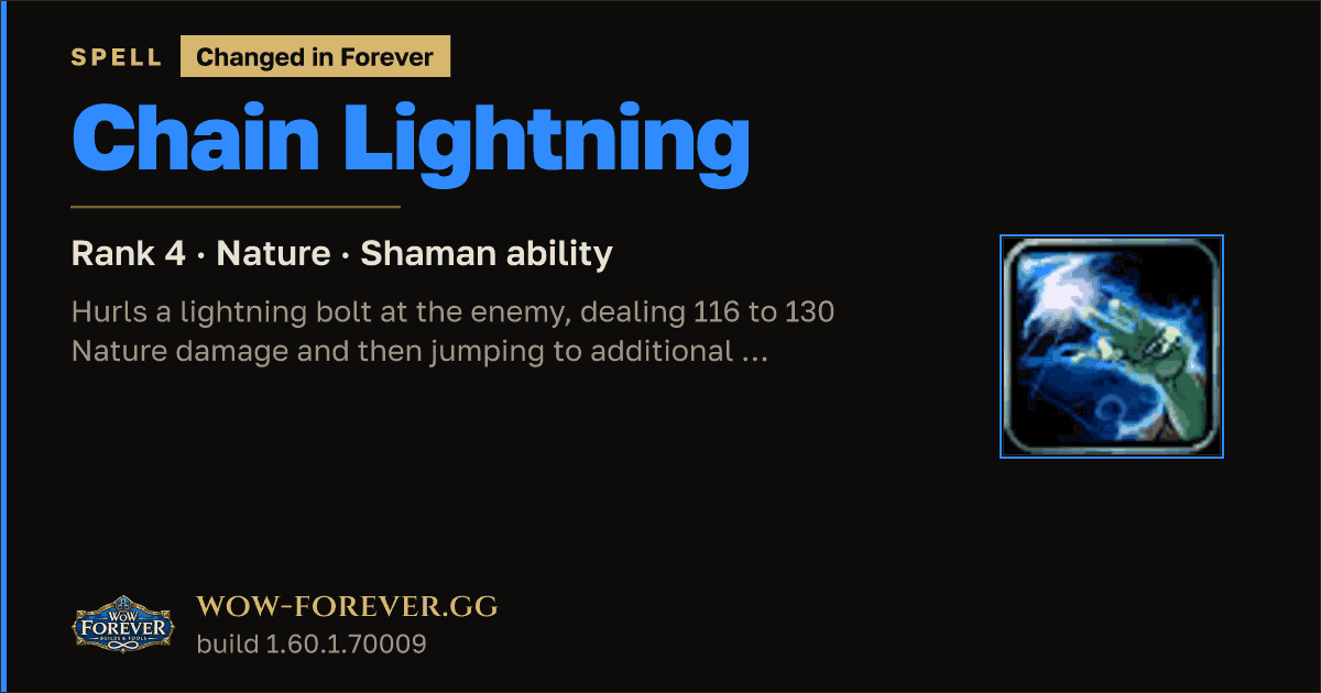 The preview card for Chain Lightning (Rank 4) - Shaman Spell