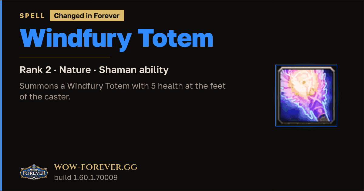 The preview card for Windfury Totem (Rank 2) - Shaman Spell