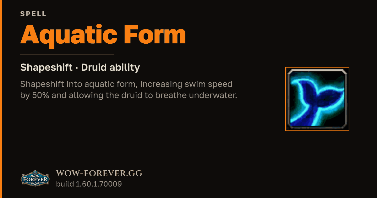 The preview card for Aquatic Form (Shapeshift) - Druid Spell