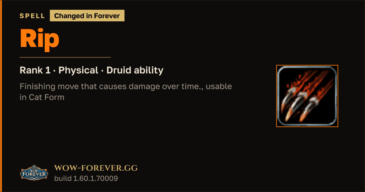The preview card for Rip (Rank 1) - Druid Spell