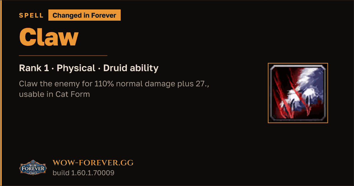 The preview card for Claw (Rank 1) - Druid Spell