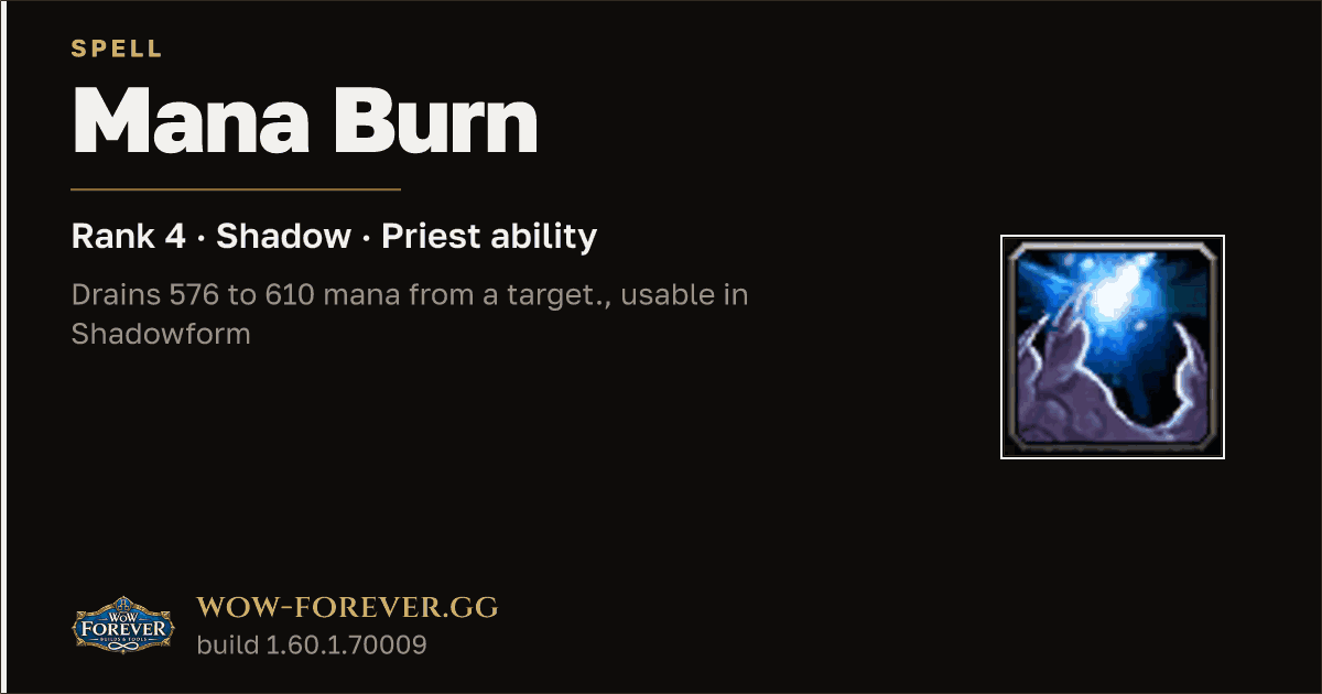 The preview card for Mana Burn (Rank 4) - Priest Spell