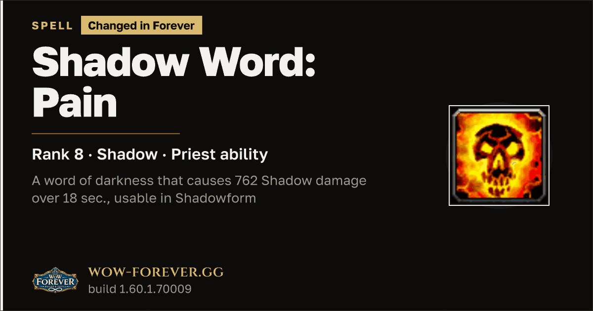 The preview card for Shadow Word: Pain (Rank 8) - Priest Spell