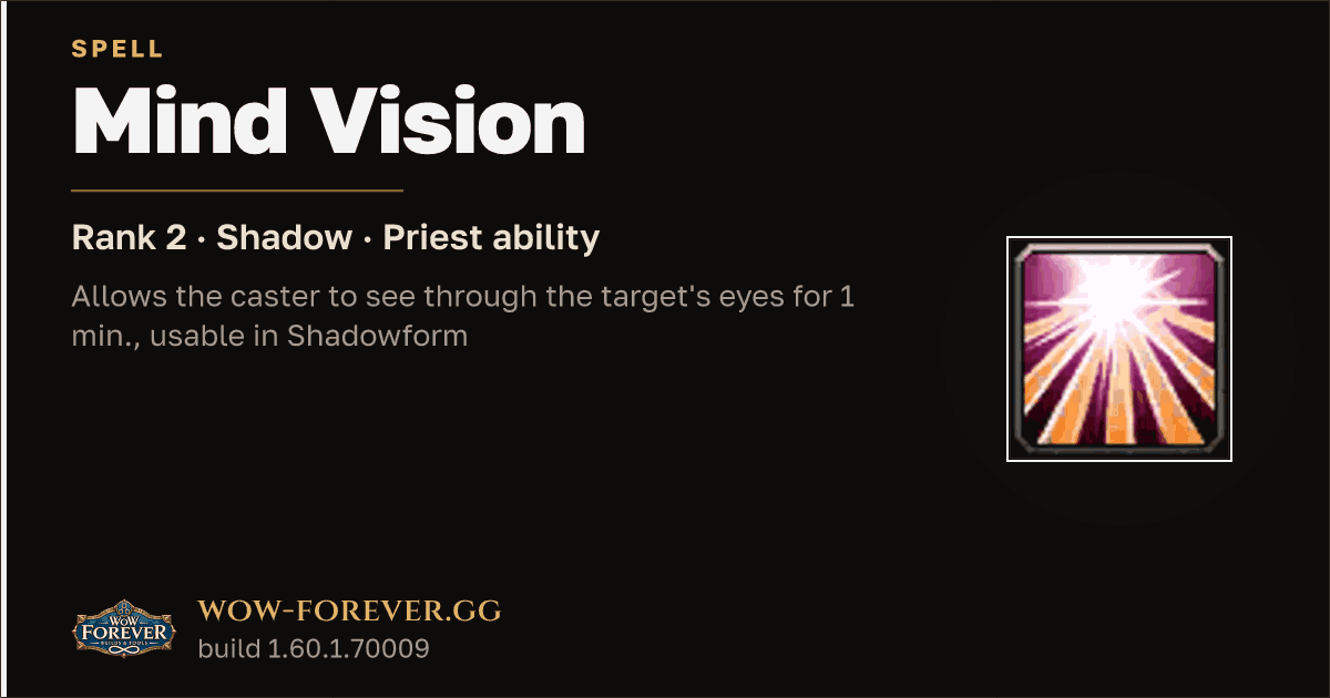 The preview card for Mind Vision (Rank 2) - Priest Spell