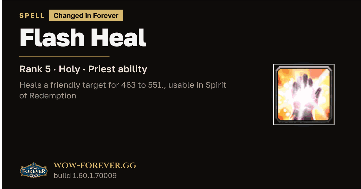 The preview card for Flash Heal (Rank 5) - Priest Spell