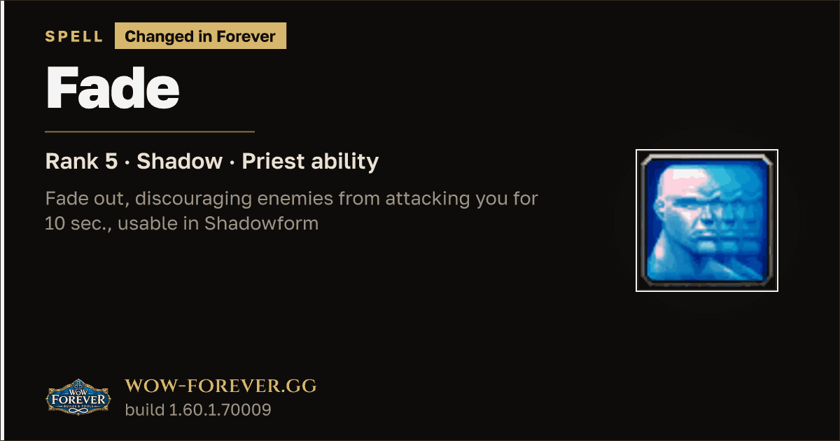 The preview card for Fade (Rank 5) - Priest Spell