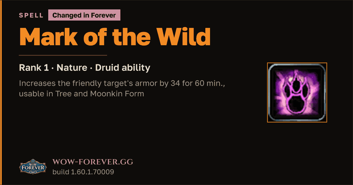 The preview card for Mark of the Wild (Rank 1) - Druid Spell