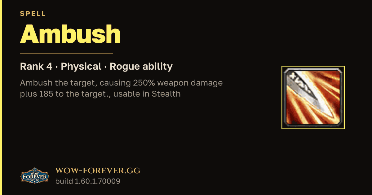 The preview card for Ambush (Rank 4) - Rogue Spell