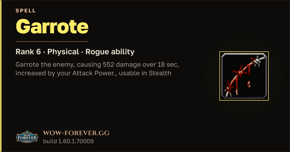 The preview card for Garrote (Rank 6) - Rogue Spell