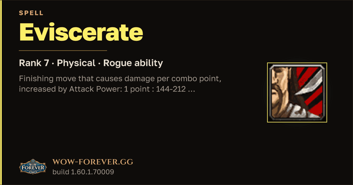 The preview card for Eviscerate (Rank 7) - Rogue Spell