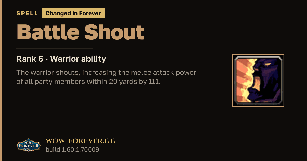 The preview card for Battle Shout (Rank 6) - Warrior Spell