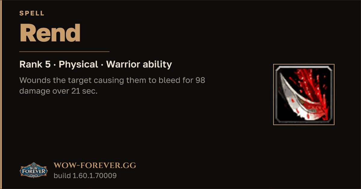 The preview card for Rend (Rank 5) - Warrior Spell