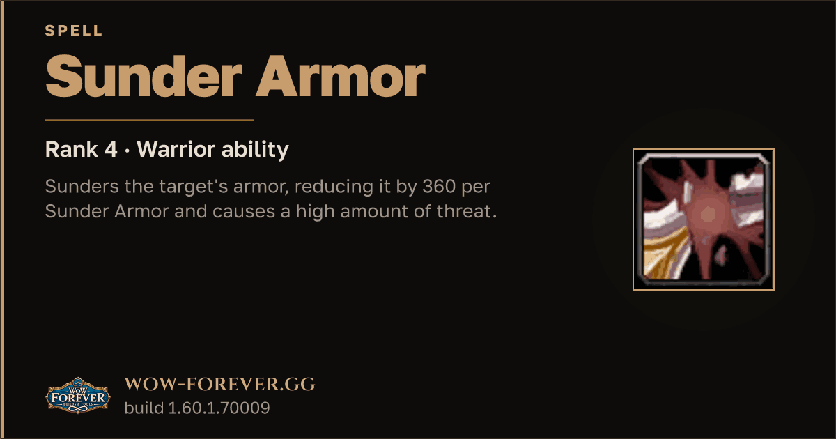 The preview card for Sunder Armor (Rank 4) - Warrior Spell