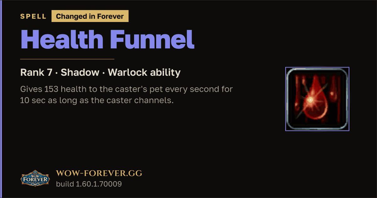 The preview card for Health Funnel (Rank 7) - Warlock Spell