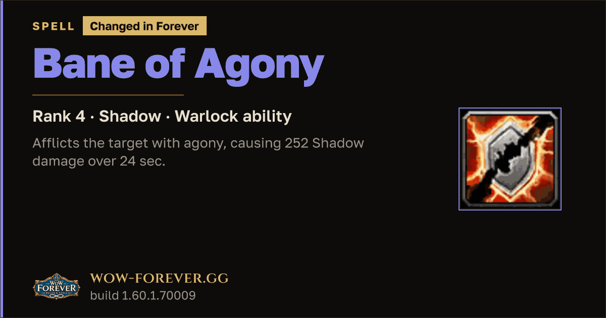 The preview card for Bane of Agony (Rank 4) - Warlock Spell