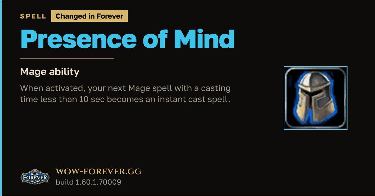 The preview card for Presence of Mind - Mage Talent